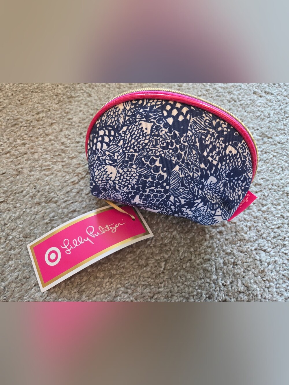Lilly Pulitzer X Target Pink & Blue Fish Print Cosmetic Pouch Make Up Bag